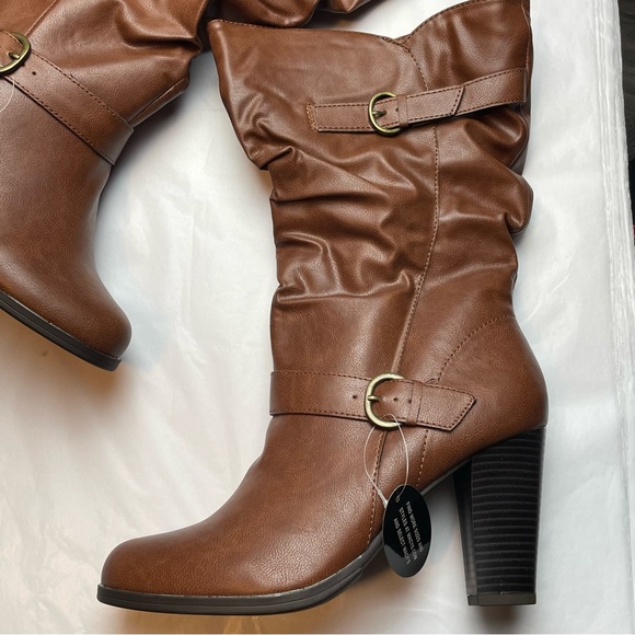 Style & Co Mid Calf Cognac Slouch Heeled boot Wide Calf NEW Size 11M - Picture 5 of 9